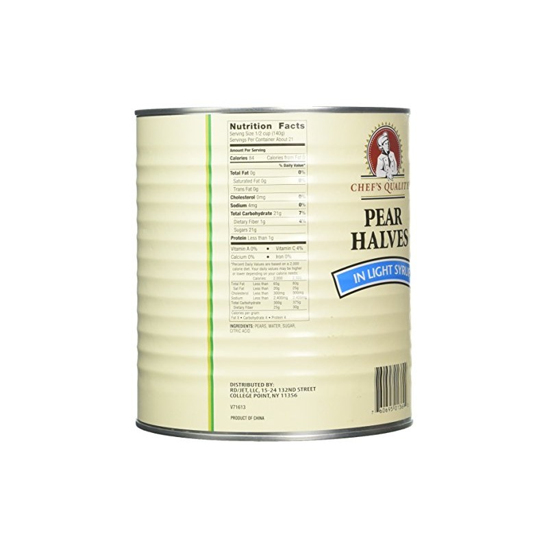 Chefs Quality Pear Halves In Light Syrup, 106 Ounce