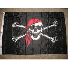 4x6 Foot Jolly Roger Red Hat skull and bones Pirate Flag Banner (150 Denier)