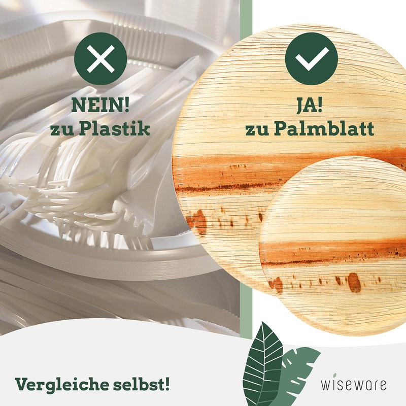 Wiseware Palm Leaf Plates - Pack of 25 Disposable Plates