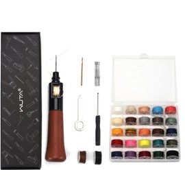 WUTA Sewing awl, professional hand sewing device, leather sewing kit with 25 colours wax thread, leather craft tool (0.45 mm