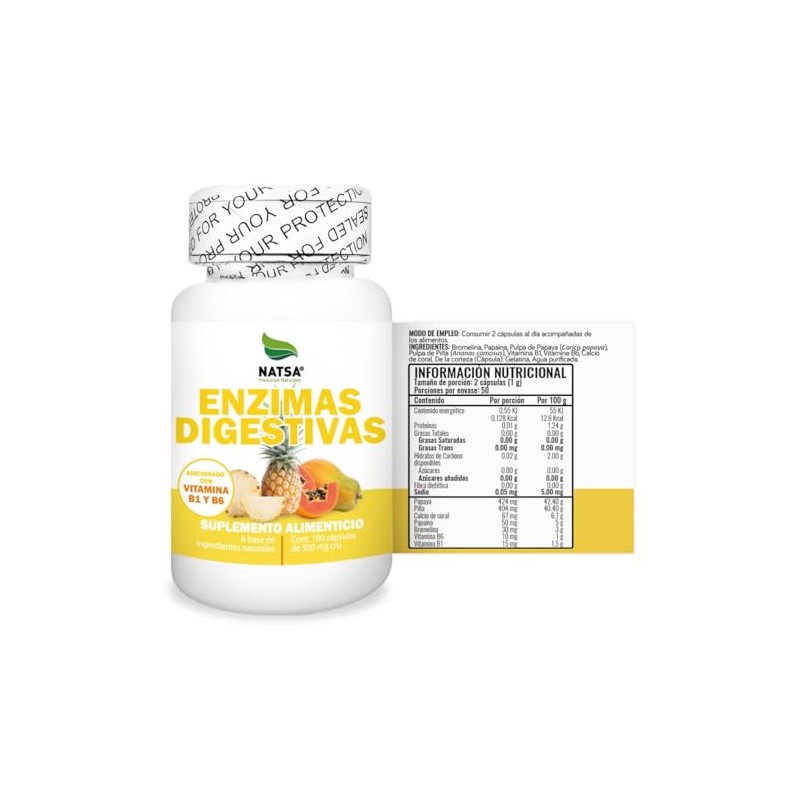 NATSA Enzimas Digestivas 100 Cápsulas | Reforzado con Vitamina B1