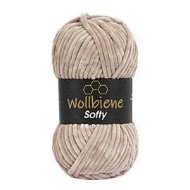 Wollbiene Softy 100 g Chenille Wool for Crocheting, Knitting Wool, Baby Wool, Chenille Wool, Super Bulky Crochet Yarn (Taupe 91)