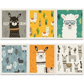 6 Paños de Cocina Suecos Trapos de Cocina Paños de Limpieza de Esponja Reutilizables Paño Absorbente de Platos Toalla de Mano sin Olor Lavable de Secado Rápido (Estilo Alpaca)