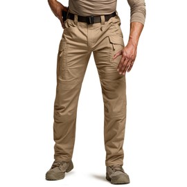 CQR Men's Flex Stretch Tactical Pants, Water Resistant Ripstop Cargo Pants, Lightweight EDC Outdoor Work Hiking Pants, Intense Cougar, 38W x 32L