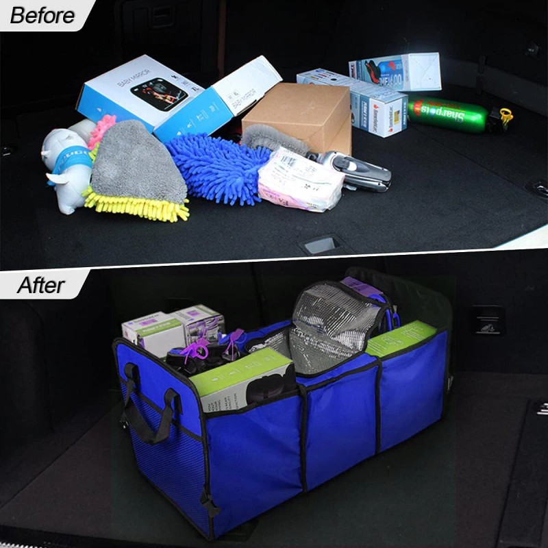 Blue,Rear Trunk Organizer Storage Box Bin Cooler Bag Collapsible Car