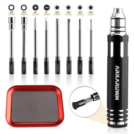 Kit de herramientas de reparación de modelo RC 10 en 1 con destornillador hexagonal de 1.5/2.0/2.5/3.0/4.0/5.5 mm Phillips y destornillador ranurado, bandeja de metal para coches RC helicóptero, drone