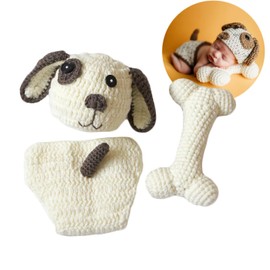 Zeroest Newborn Baby Girl Boy Photography Props Outfits Crochet Knitted Puppy Hat and Shorts Set with Bone for Photo Shoot (Cream)
