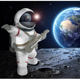 BRUBAKER Decorative Astronaut Guitarist - 17 cm Spaceman Space Figure with Guitar and Chrome-plated Helmet - Hand-Painted Modern Space Statue for Musicians - White and Silver