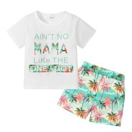 YUEMION Toddler Baby Boy Summer Outfit Baby Boy Clothes Short Sleeve T-Shirts Top + Shorts 2Pcs Boy Clothing Casual Set(White, 12-18 Months)