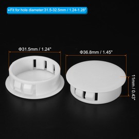 PATIKIL 32mm (1.3") Plastic Hole Plugs, 20Pcs Flush Type Round Hole Plugs Cover Snap in Locking Hole Tube for Table Kitchen Cabinet Furniture, White