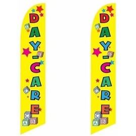 Super Ad Flag 2 (two) Pack Tall Swooper Flags Day Care Yellow Pink Green Wood Blocks