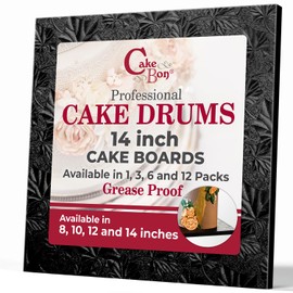 Cakebon Cake Boards Square - Sturdy 1/2 Inch Thick Drums - 14 Inch Professionally Wrapped Edges Black 1-Pack