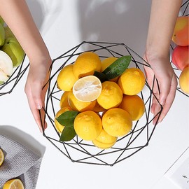 SANTOO Fruit Basket Metal Fruit Bowl Modern Scandinavian Decorative Basket in Black Matt 26 x 26 x 7.5 cm with Large Capacity