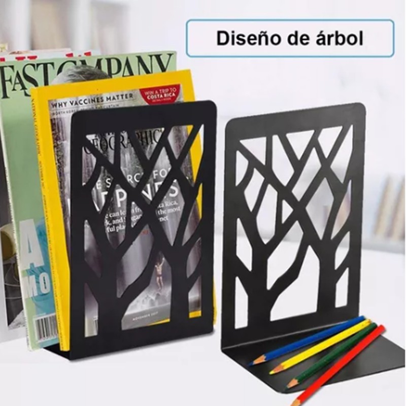 2 Pairs Tree Design Book End Iron Retro Black Decorative