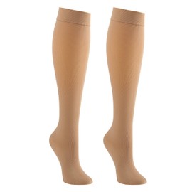 Supporo Knee High Compression Socks For Men or Women, Used For Sports, Medical, and Travel to Boost Blood Circulation and Recovery 12 - 16 mmhg, Small, Beige