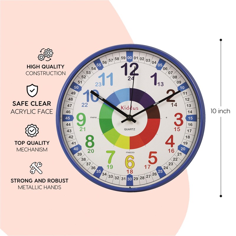 Kiddus Kid’s Wall Clock Analogue Time Teacher with Time Learning