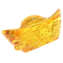 HOMSFOU Crystal Feng Shui Golden Ingot with Dragon Pattern for Chinese New Year Decor, 3.14 Inch Yellow Yuan Bao Wealth Luck Ornament