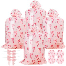 R HORSE Extra Large Plastic Gift Bags - 4Pcs Pink Bow Jumbo Gift Bags with Ropes and Tags 48" x 36" Oversized Present Wrapping Bag Giant Goodie Bag for Baby Shower Birthday Wrapping Supplies