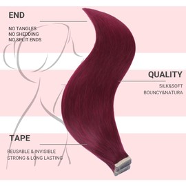 HotLulana Tape Extensions Real Hair Red (#99JA) Extensions Real Hair 24 Inches / 60 cm 50 g Invisible 100% Natural Tape-In Extensions Real Hair 20 Pieces Skin Weft Extensions Real Hair Tape