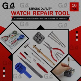 G4GADGET Strong Quality 16pc Watch Repair Tool Kit Easy Operation Band Pin Strap Link Remover Back Opener