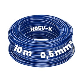 Kalitec 10 Metres H05V-K 0.5 mm² Dark Blue/White Wiring Cable, Flexible Wire Cable, PVC Single Wire, 0.5 mm², Wiring Fine-stranded Single Cable, Single Wire Cable