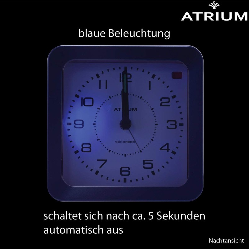 Atrium A660-5 Radio Controlled Alarm Clock Analogue Quartz without Ticking