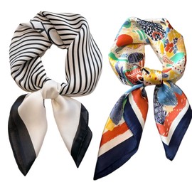Rcrawica Silk Feeling Bandana Scarf for Women Head Hair Neck Satin Scarves Wraps 27.5" Handbag Accessories Western Scarves (25 Oil Printing/Stripe)