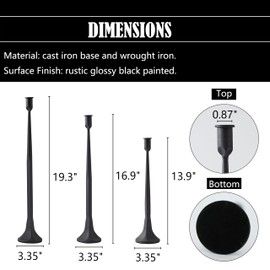 Denique Iron Taper Candle Holder Set of 3, Black Candlestick Holders 19.3”17” 14” Heightening Decorative Candle Stand Set for Wedding, Dining Table, Home Decoration (Black)