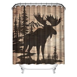 Artmyharbor Moose in Forest Silhouette Cabin Shower Curtain Woodland Print Bathroom Decor Curtains 72 x 72 inches