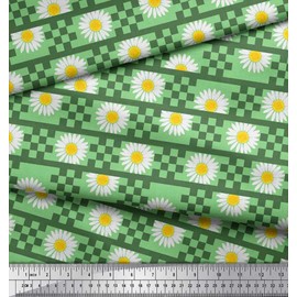 Soimoi Green Velvet Fabric Stripe,Square & Daisy Floral Decor Fabric Printed BTY 58 Inch Wide