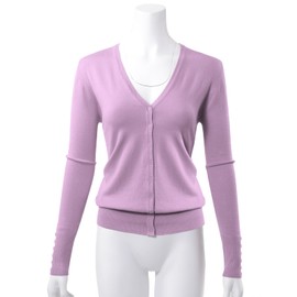 Allsense Women's Long-Sleeve Lightweight V-Neck Cardigan Sweater, Lavender Pink, Large