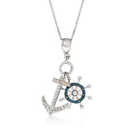 Ross-Simons 0.10 ct. t.w. Multicolored Diamond Anchor and Wheel Necklace in Sterling Silver. 20 inches