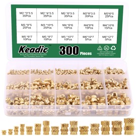Keadic 300 Pieces M2 M3 M4 M5 M6 Brass Embedding Nut Assortment Kit Female Thread Brass Knurled Nuts Thread Heat Set for Fixing Fixing Injection Moulding and Printing 3D Printer