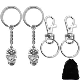 Skull Keychain Gift for Men and Women - 2 Pieces Skull Shaped Metal Key Ring Retro Creative Keychain Cool Gothic DIY Keychain Birthday Gift, Silvery