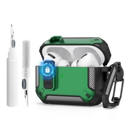 for AirPods Pro 2nd/1st Case with Cleaning Kit and Keychain, Shockproof Rugged Shell Protective Cover with lock for AirPod Pro case (2023/2022/2019) Men (Black+Green)