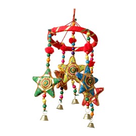 Round Centre Star Bell Wall Hanging Wall Roof Ceiling Hanging Thanksgiving Decorative Jhoomar Pom Pom Stars Hangings Ornaments Party Decorations Home Festival Decoration & New Year Gifting (Red)
