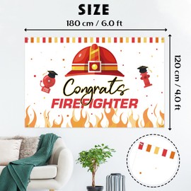Congrats Firefighter Backdrop Banner, Fire Department Fire Academy Graduation Photography Backdrop Durable Fabric Congrats Firefighter Grad Graduation Party Decorations Photo Booth Props 6x4ft