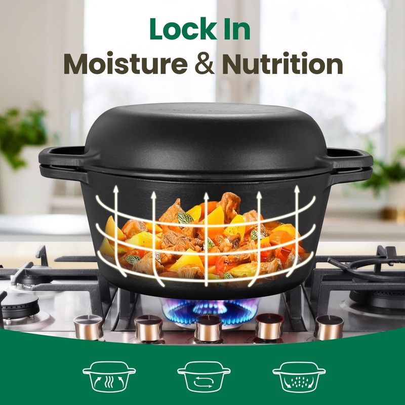 Chef Power 2-in-1 Cast Iron Dutch Oven with Skillet Lid,