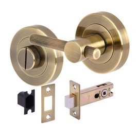 HANDLEZONE® Linear Bar Designer Bathroom Toilet Door Thumb Turn and Release Deadbolt Kit - Antique Bronze - 76mm Bolt with 57mm Backset