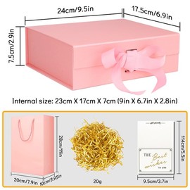 Magnetic Gift Box Matte Pink 9.5x7.1x2.9 Inches, Wenearn Large Gift Boxes with Lids, Premium Present Box Set with Gift Bag and Shining Shredded Tissue Paper for Christmas Birthday Valentine