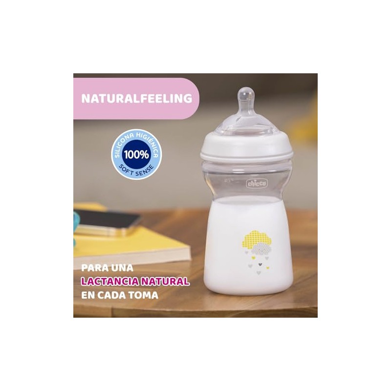 CHICCO, Biberón Natural Feeling, Color Blanco, 330 ml
