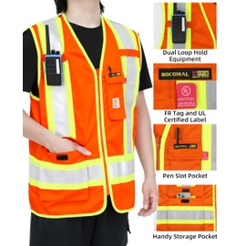 BOCOMAL FR Vest Zipper 4”Tape Hi Vis/High Visibility ANSI/ISEA NFPA2112 CAT2 Flame Resistant Satety Workwear