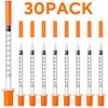 JIUPULL 30PACK U-100 Syringes, 30G 5/16" (8mm) 1ml/cc Disposable Syringe,