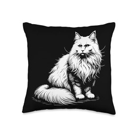 Cat Dad Mom Lover - Monochromatic Domestic Longhair Throw Pillow