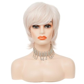 Siudus Blonde Short Wigs for Women Side Part Natural Layered Hair Wig Heat Resistant Synthetic Wig for Daily Cosplay Costume Use (Blonde)
