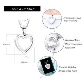 Zeqingjw Glass Cremation Jewelry Necklace with Heart Memorial Locket for Ashes - Stainless Steel Keepsake Urn Ashes Pendant