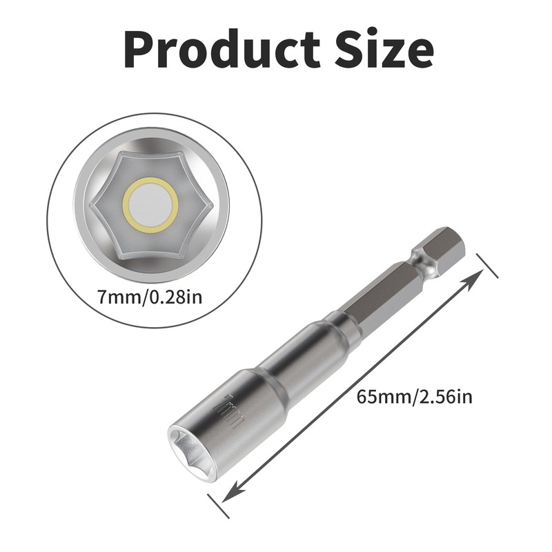 Skweawert 5pcs 1/4" Hexagonal Shank Socket 7mm Magnetic Power Nut