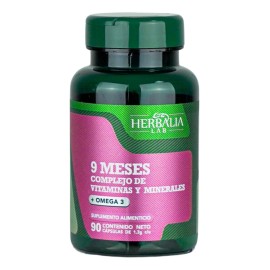 Multivitamínico 9 Meses para Embarazadas con Omega 3 - Ácido Fólico - Calcio - Vitaminas B - 90 Cápsulas Herbalia Lab