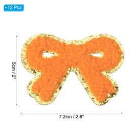 PATIKIL Bow Patches, 12 Pcs Chenille Iron on Patch Bow Embroidered Patch Sew on Patch Gold Edges for DIY Hat Jacket Clothing Bags DIY Decoration, Orange, 2.8" x 2"