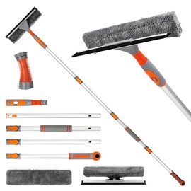 Barra de aluminio ligero de 62 pulgadas, kit de herramientas de limpieza de ventanas giratorio 2 en 1 con barra de extensión de limpieza con cabezal flexible para coche/ducha/ventanas altas
